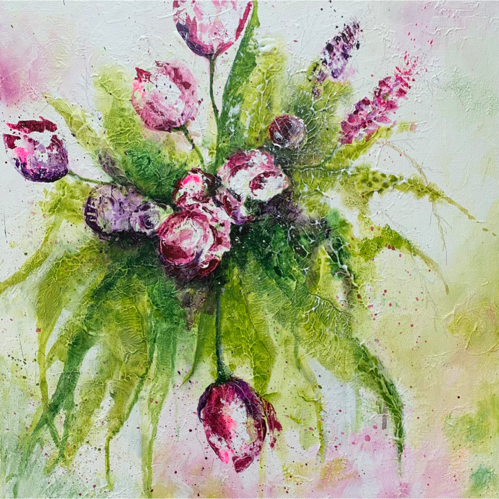 Lisette Overweel, Spring Flowers, Acrylic, 20"x20", Unframed
