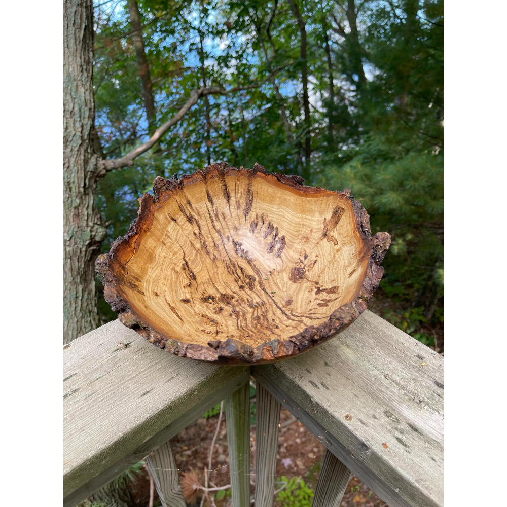 Hand-crafted bark-edged Bur Oak burl bowl