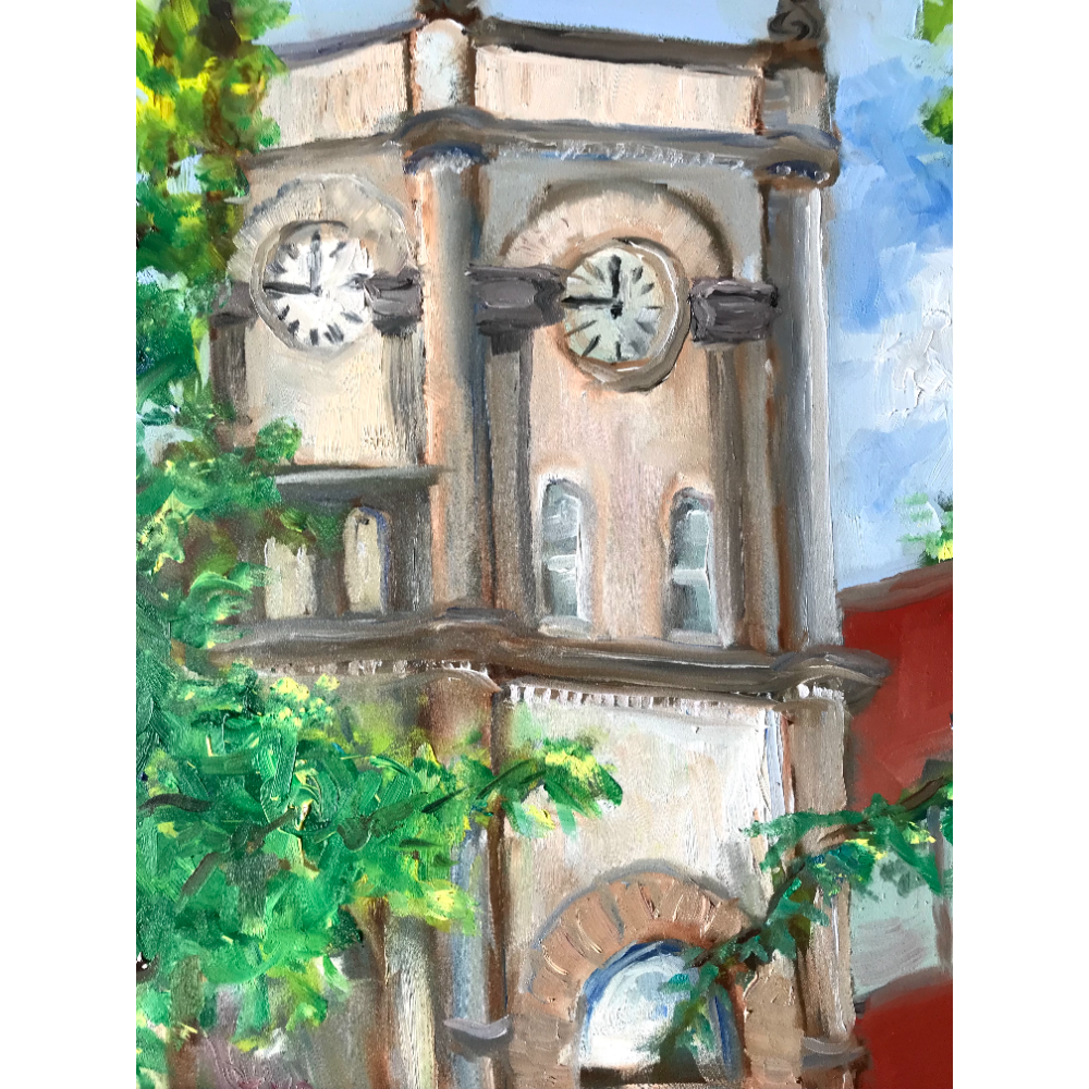Courthouse Square - framed plein air painting by Jill Perry