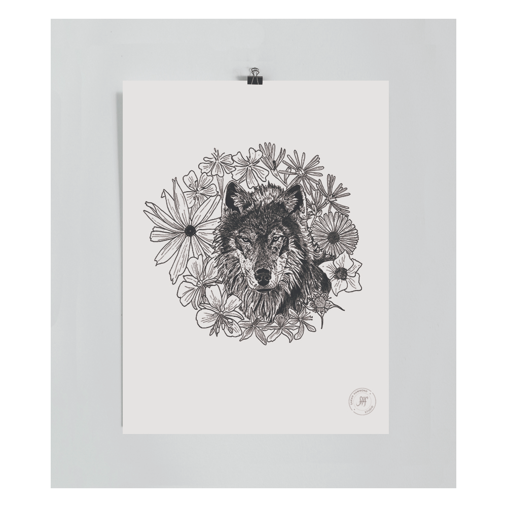 Wolf & Flora Print