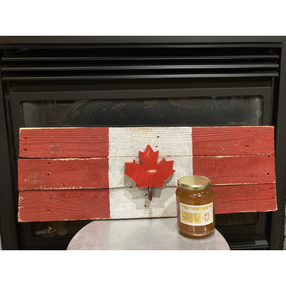 O CANADA! WOODEN CANADIAN FLAG AND CANADIAN HONEY