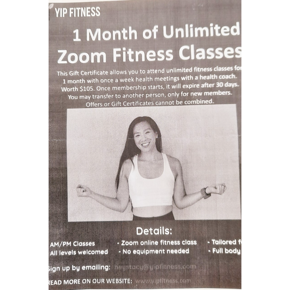 YIP FITNESS-ONE MONTH UNLIMITED ZOOM CLASSES