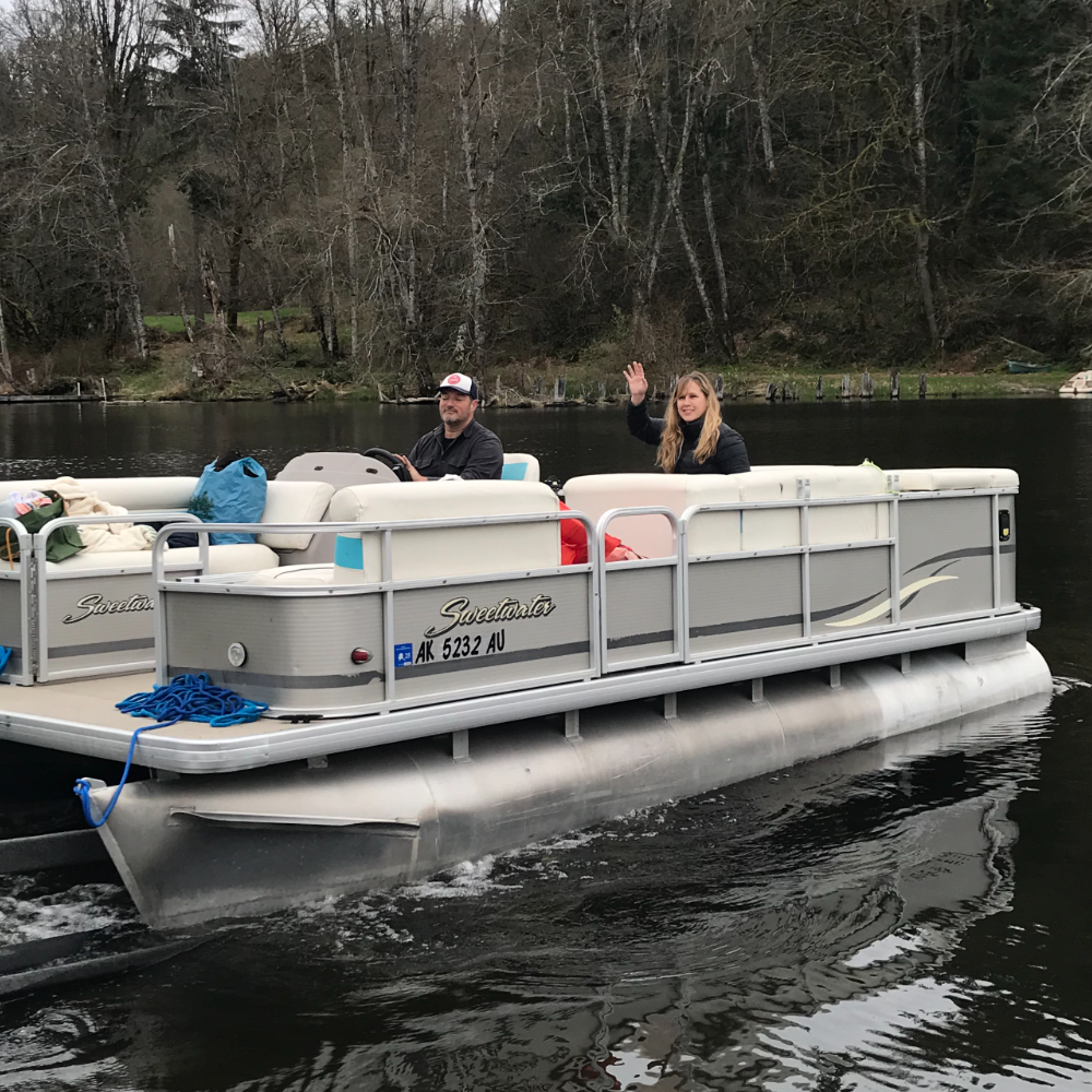 Pontoon Party Barge for an hour or two around Lake Union with wine and light snacks for up to four people