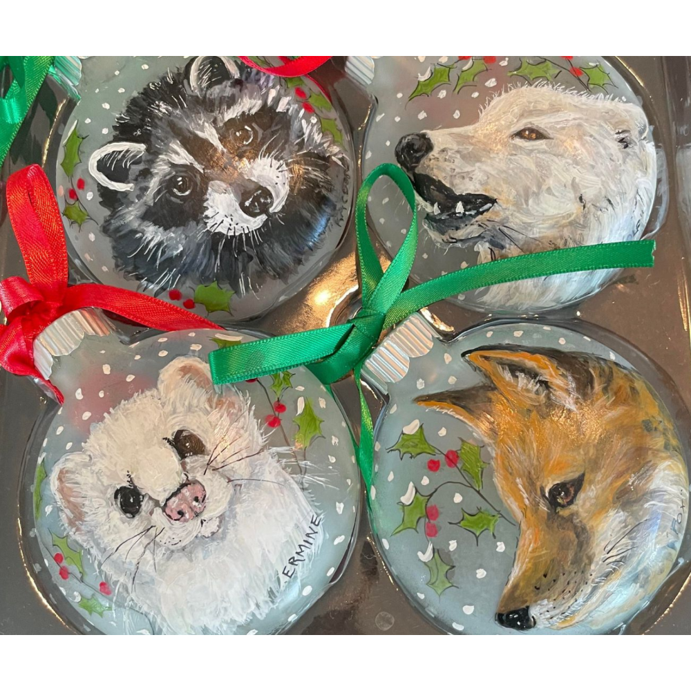 Hand-Painted Fur-Bearing Animal Ornaments Set