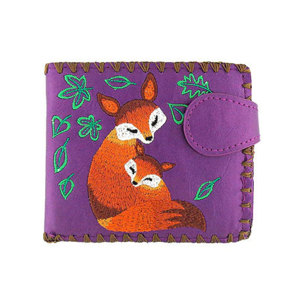 Fox Mama & Baby Embroidered Vegan Wallet