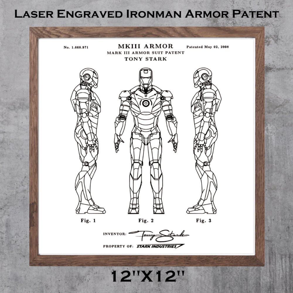Iron man patent print from Mankin Laserworks