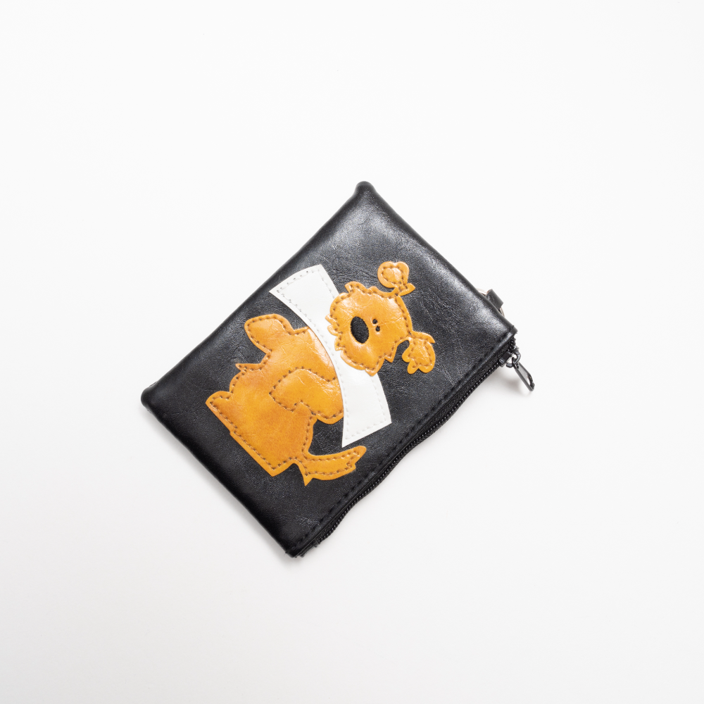 Dog With Newspaper Applique Vegan Leather Coin Purse