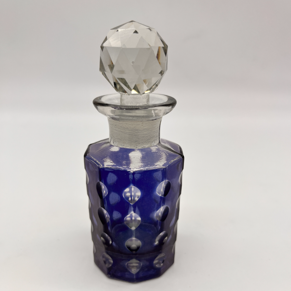 Perfume/Diffuser Bottle Faceted Blue and Clear Crystal 
