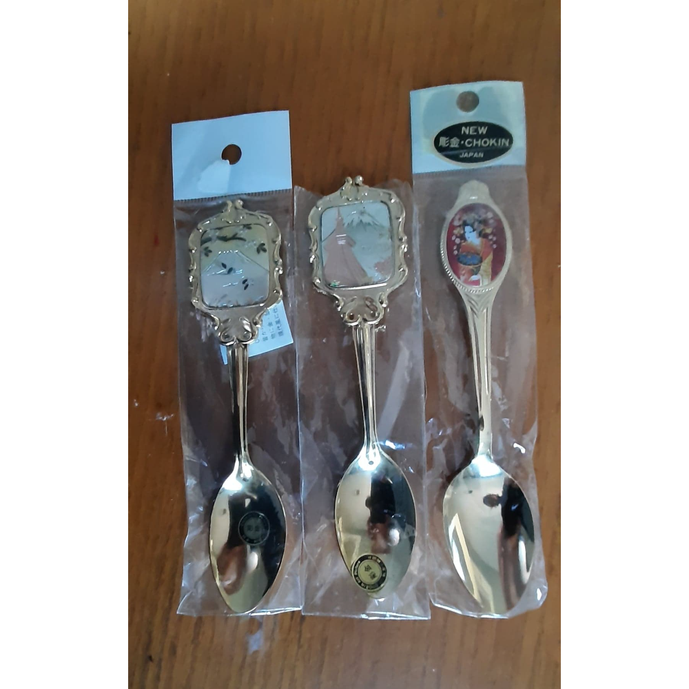 3 Gold Plated Chokin Japanese Spoons - collectable 