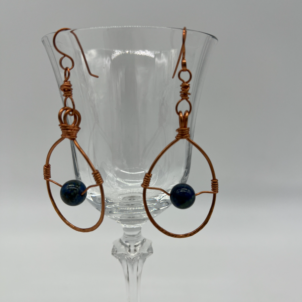 Copper Wire Earrings with Bead