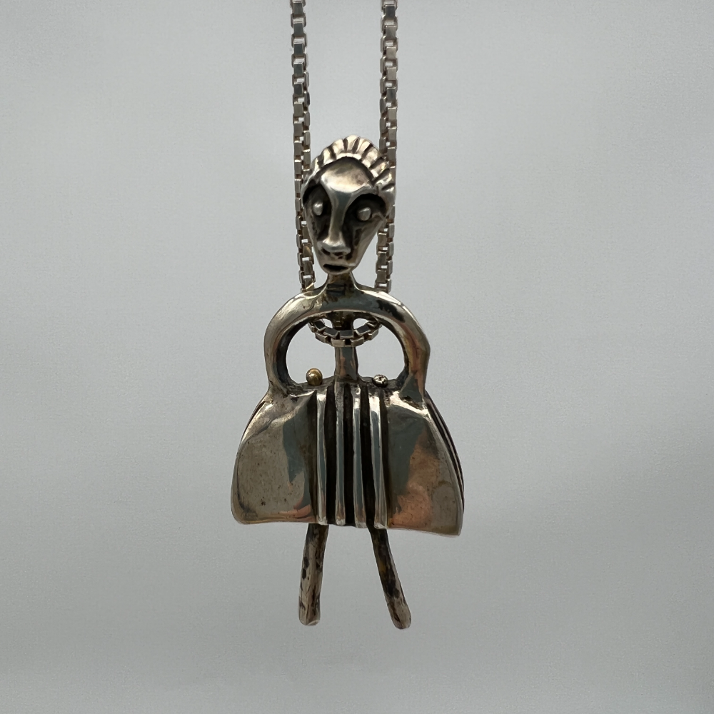 African Woman Bell Sterling Necklace