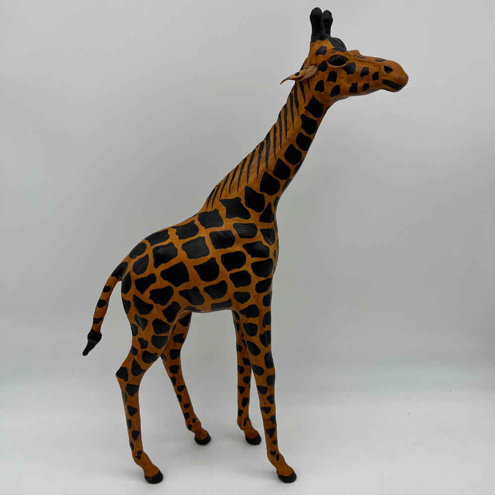 Vintage Leather Giraffe Statue Handmade Africa