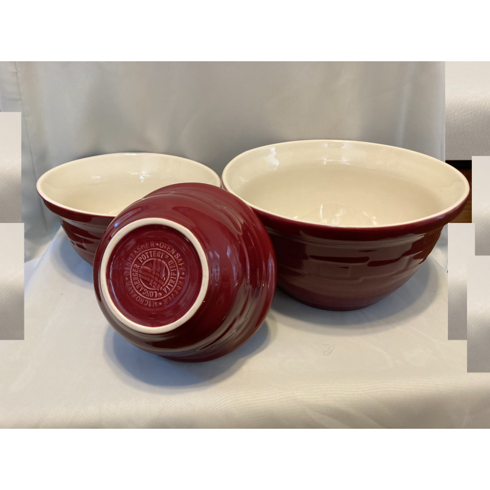 3 Longaberger Pottery Mixing Bowls