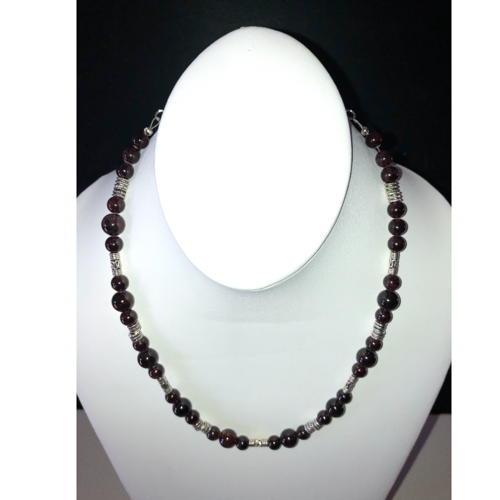 Necklace and Earring Set with Dark Red Garnet Gemstones with Sterling/Silver Tone Spacers