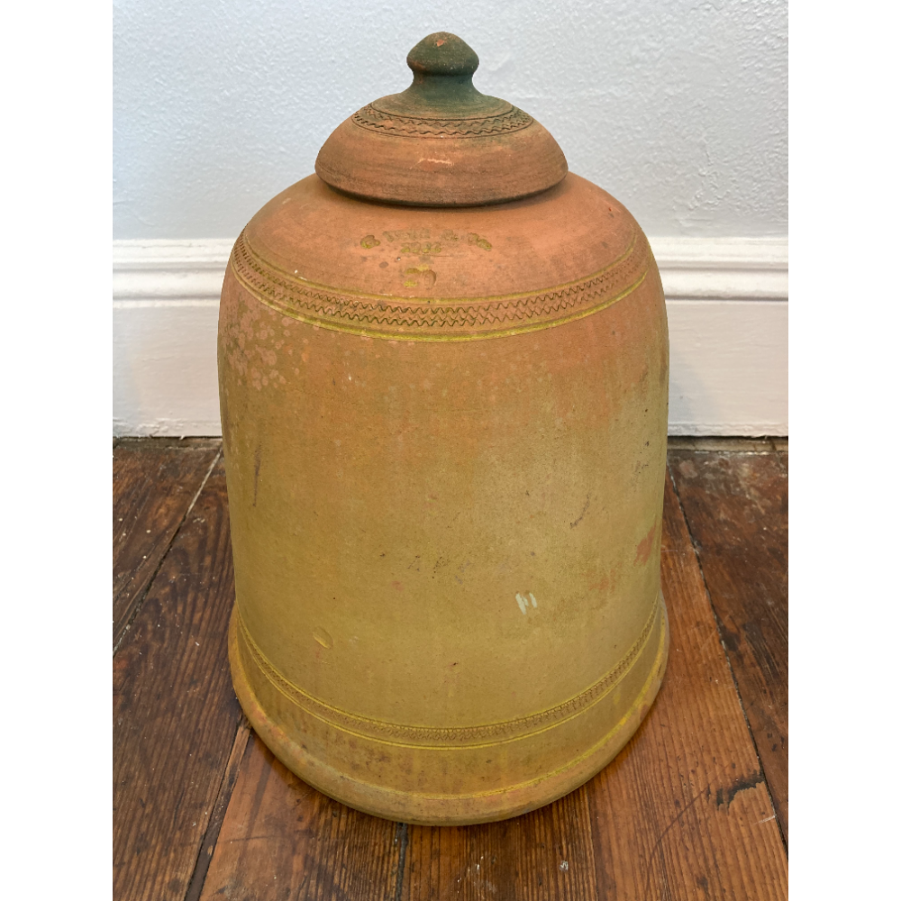 Vintage Clay Terracotta Rhubarb and Kale Forcer with Lid