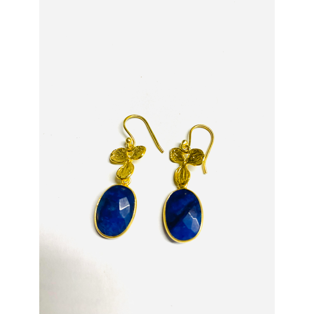 Faceted Blue Lapis Ovals set in Gold Earrings