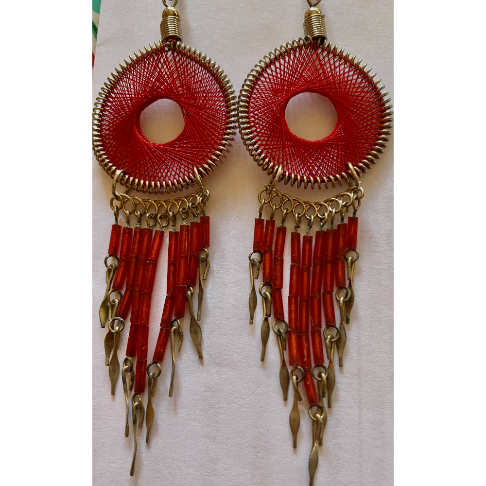 Red Dangle Mandela Indigenous Earrings