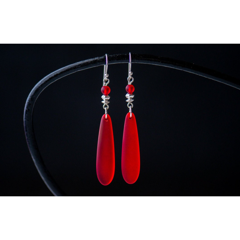 Pair of Red Sea Glass Earrings from Frannie and Elinor Jewelry 