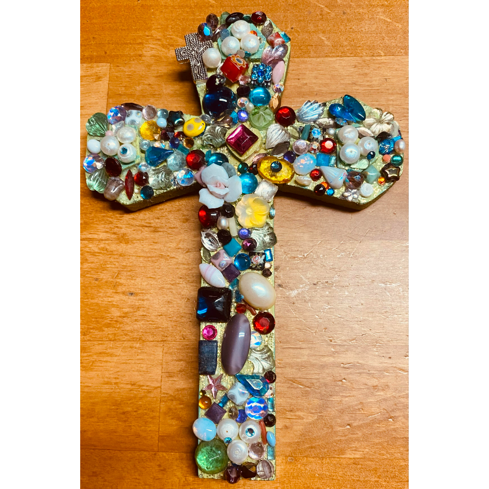 Wooden Cross with Jewels Hanging