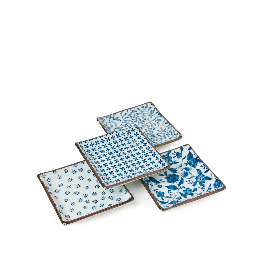 Miya Company Set of 4 Plates, 5" Blue and White