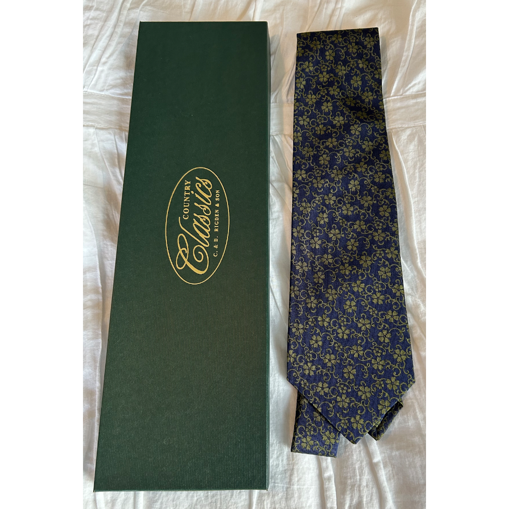 Made in England Silk Tie Blue with Green Floral