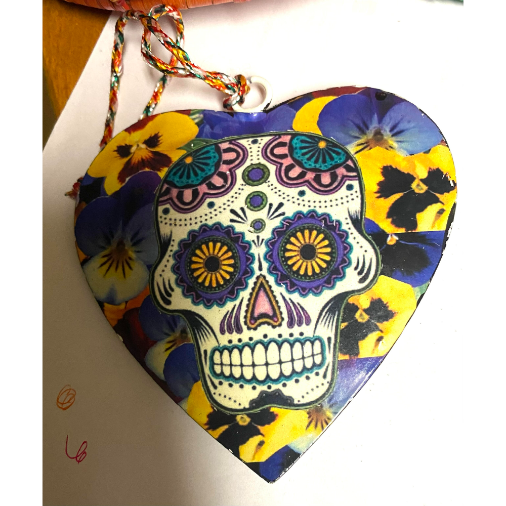 Day of the Dead Large 2 Sided Metal Heart Ornament