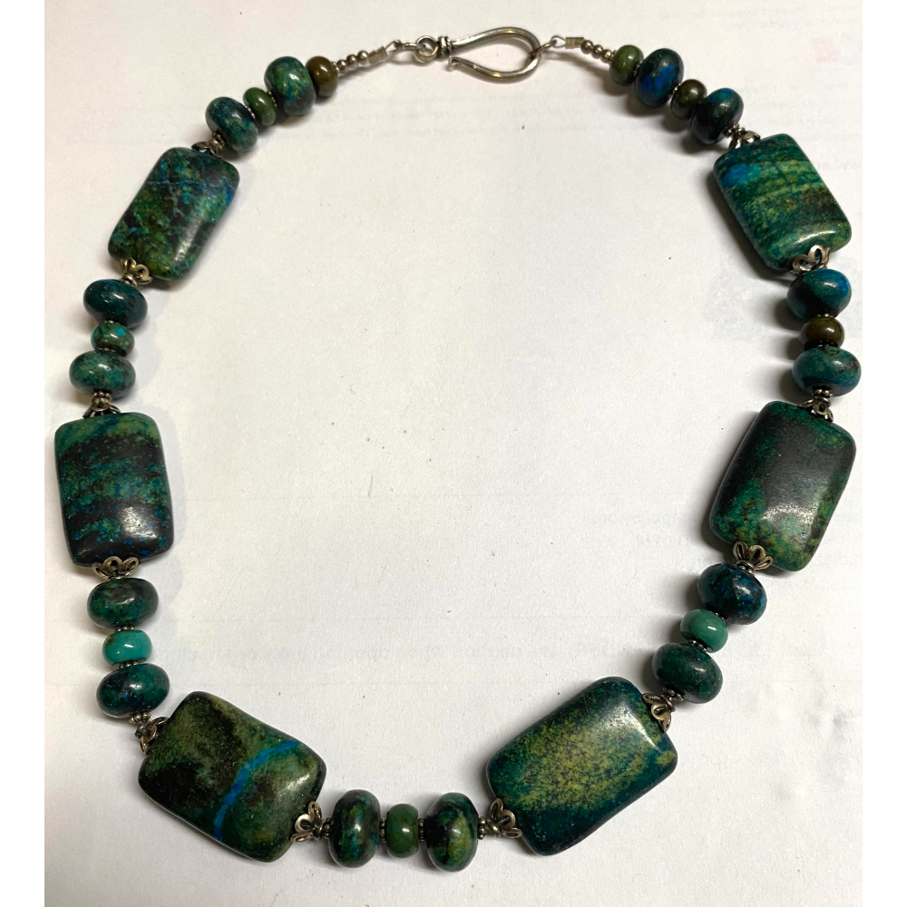 Azurite Turquoise Aggregate Bead Necklace w/ Sterling Silver Closure