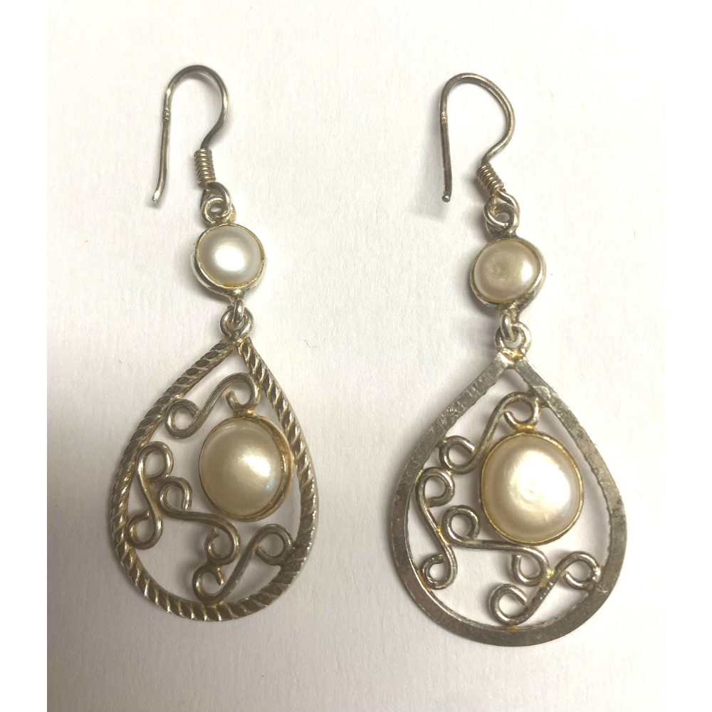 Lovely Ivory Pearl and Sterling Silver Drop Earrings