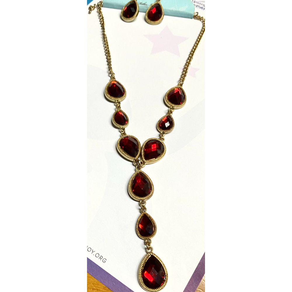 Scarlet Red Faux Necklace & Earring Set  