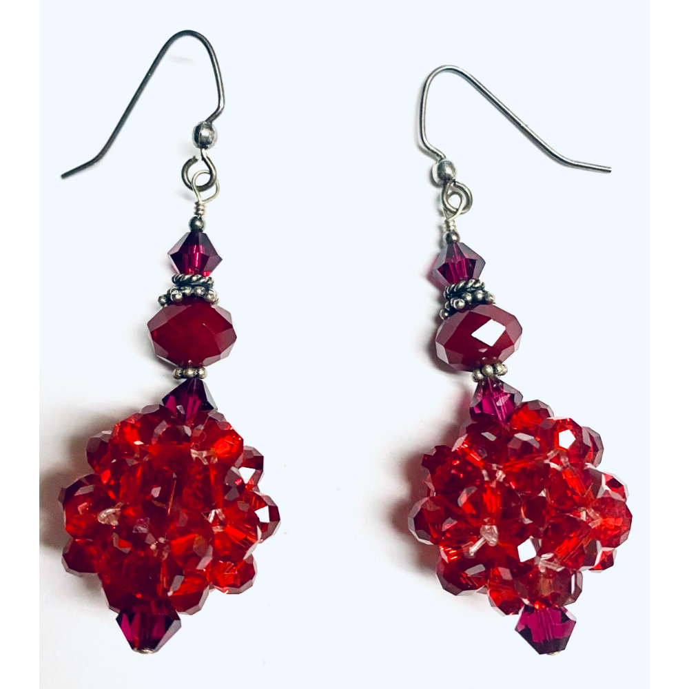 Delightful Scarlet Red Ball Dangle Earrings w/ Sterling Silver