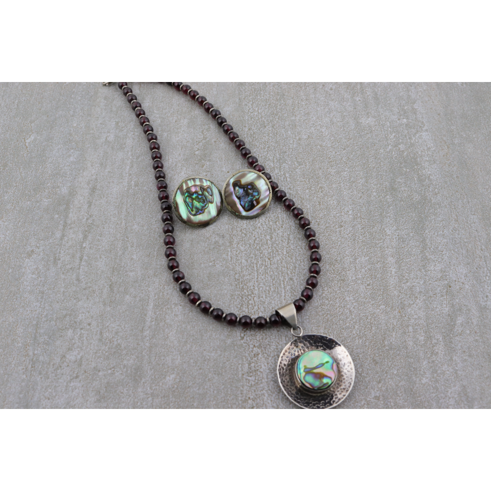 Silver and Abalone Earring and Necklace Set