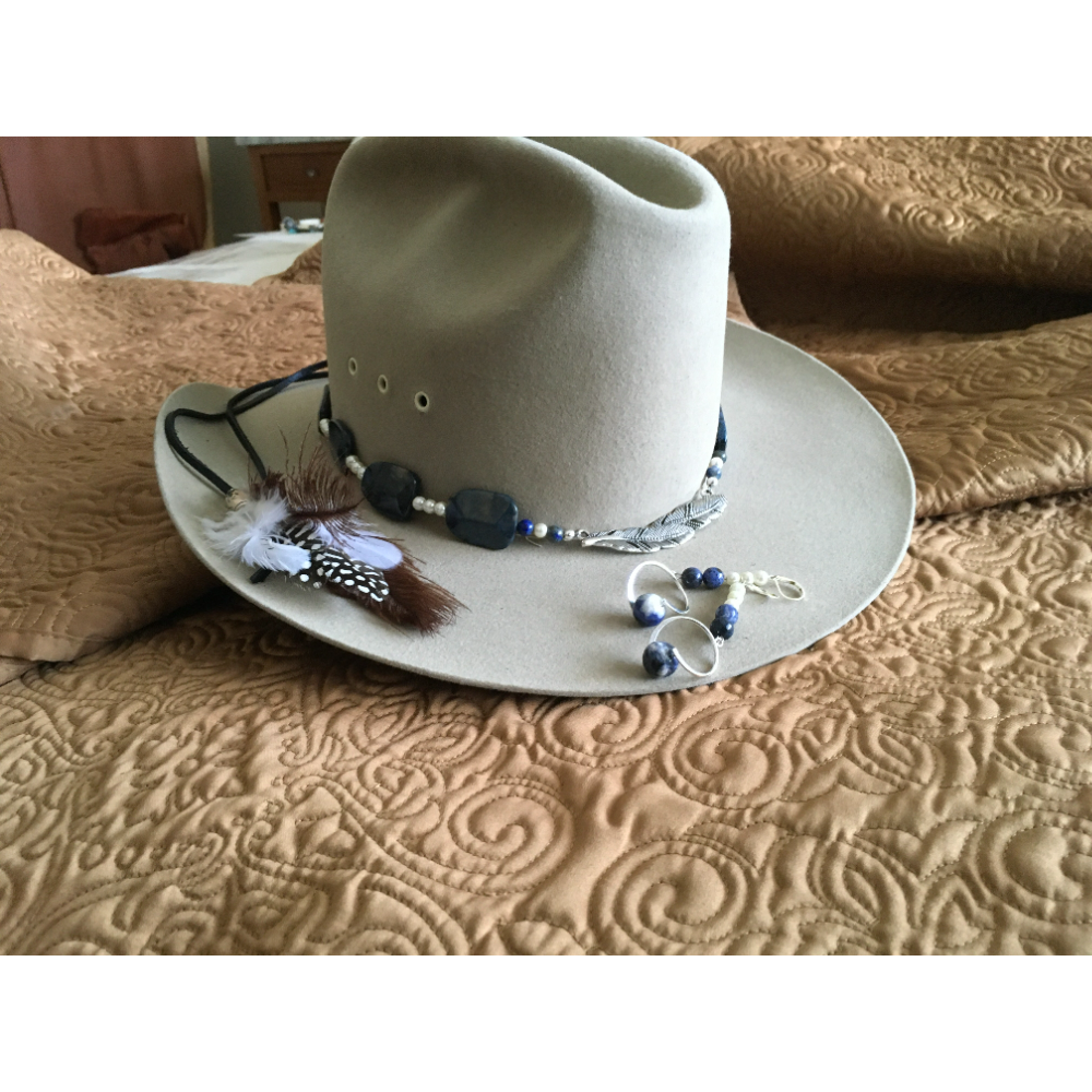 Sodalite and pearl hatband