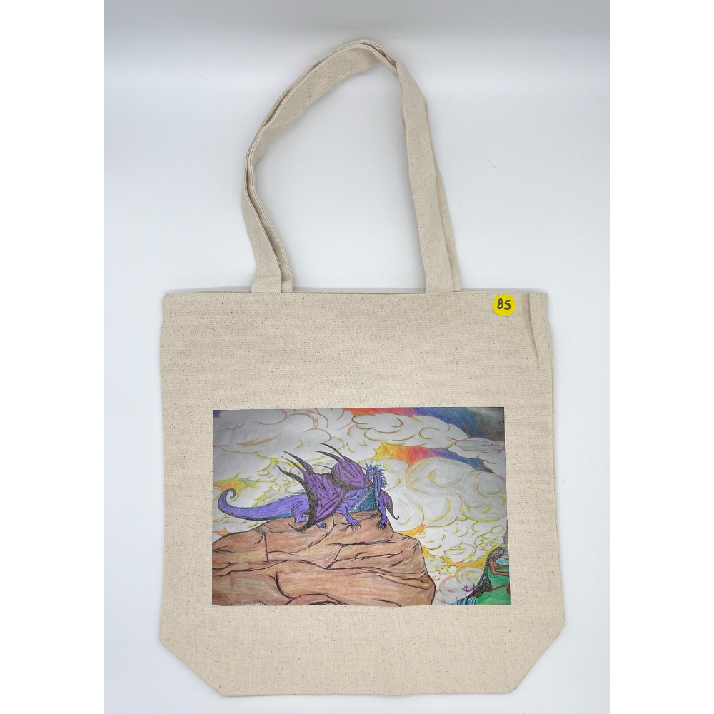 Light Color Canvas Bag with Art Print of a Purple and Blue Dragon