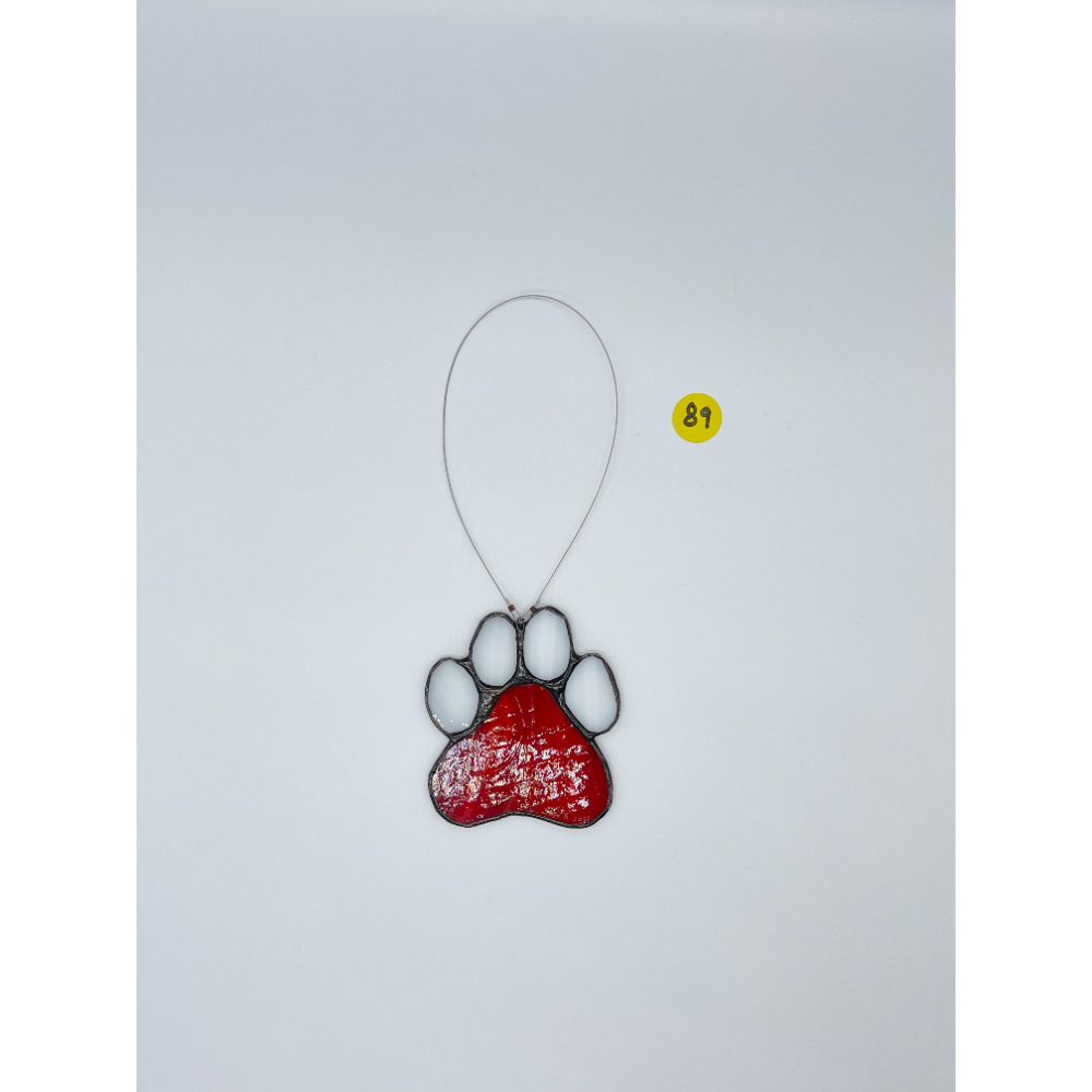 Red and White Hanging Stained Glass Paw