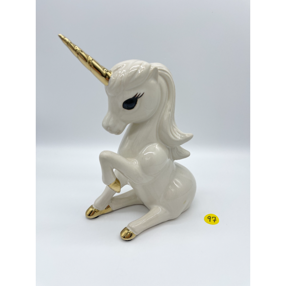 Porcelain Unicorn Figurine with Gold Horn and Hooves 