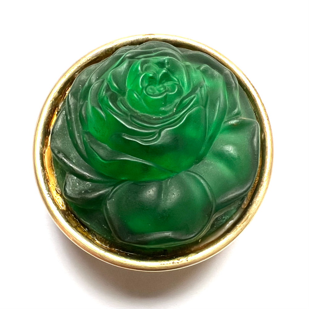 Lalique ? glass rose set in metal button.  
