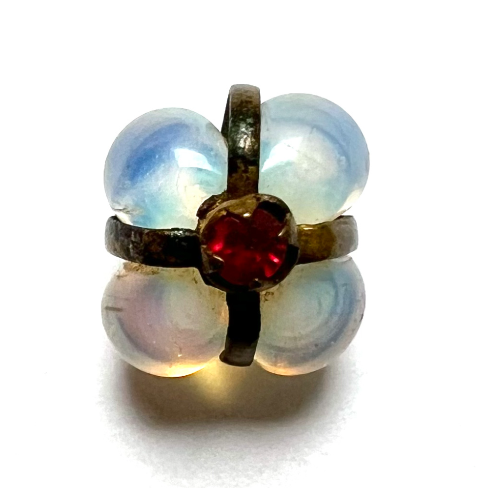 Div. I metal bound opal glass button.  