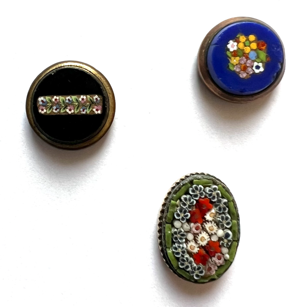 Three Italian micro mosaic flower buttons.