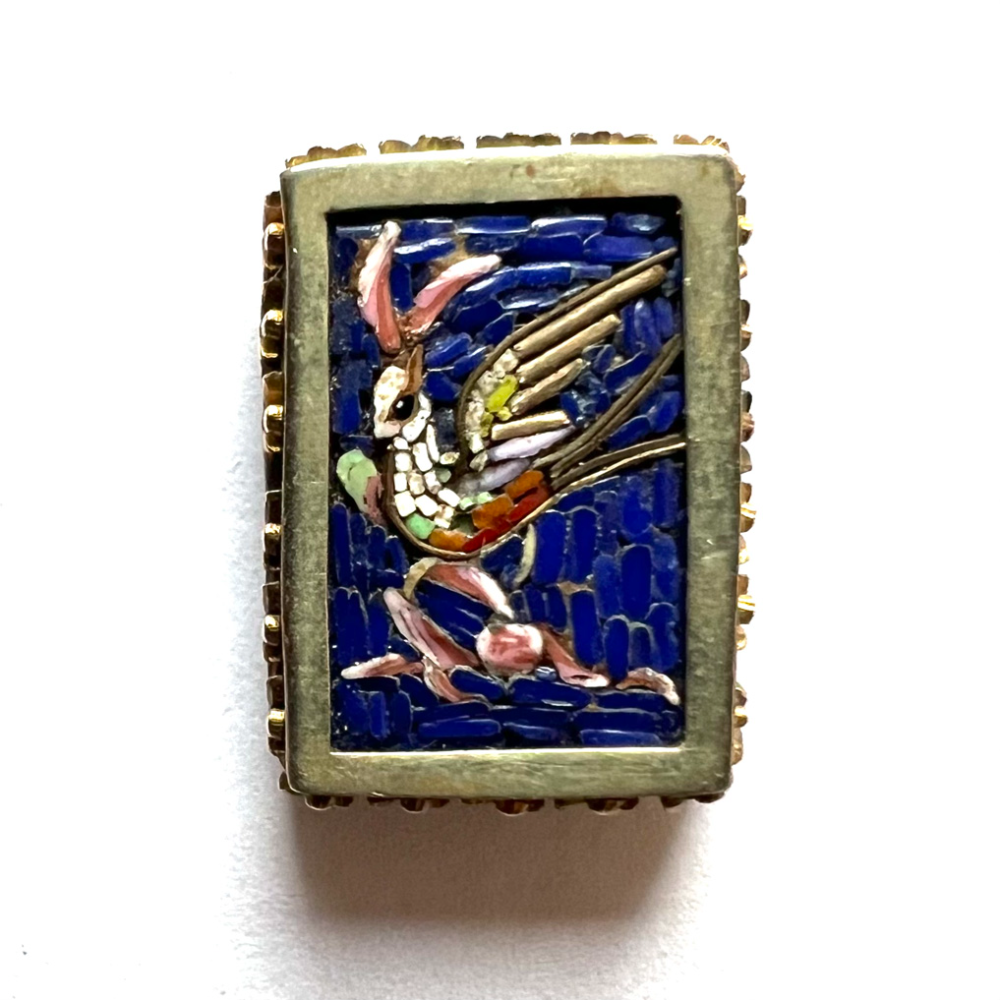 Italian micro mosaic bird button.   