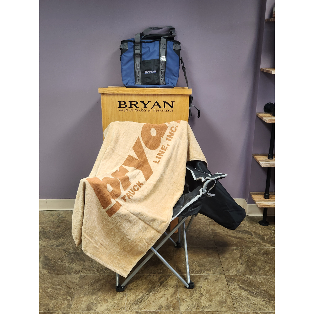 Folding Canvas Chair, insulated cooler and beach towel
