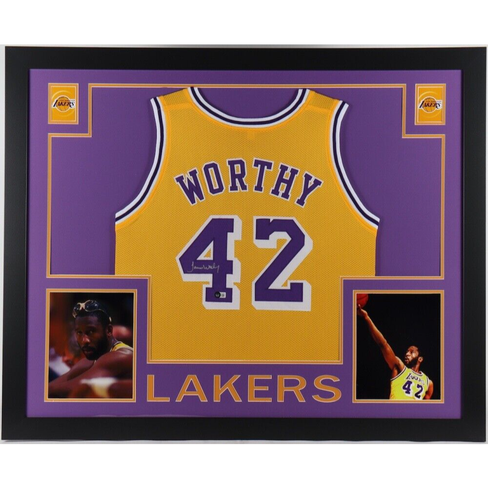 James Worthy Signed Framed Lakers Jersey