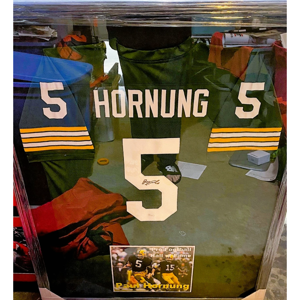 Paul Hornung Signed Framed Packers Jersey