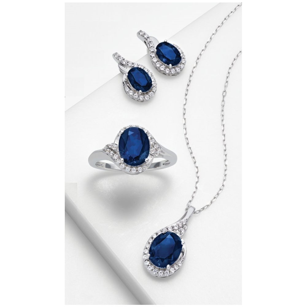 Set of 3 Sapphire Jewelry - Necklace, Ring, Earrings