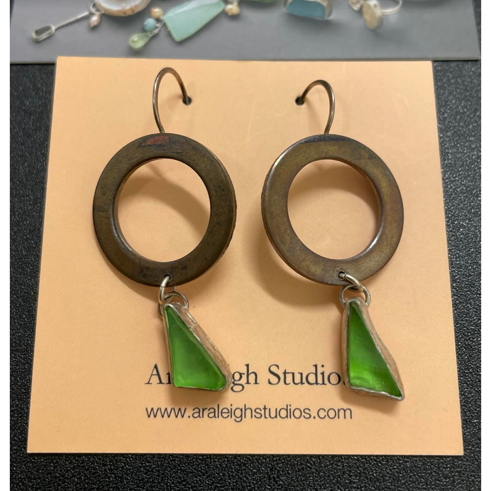 handmade copper and sea glass earrings