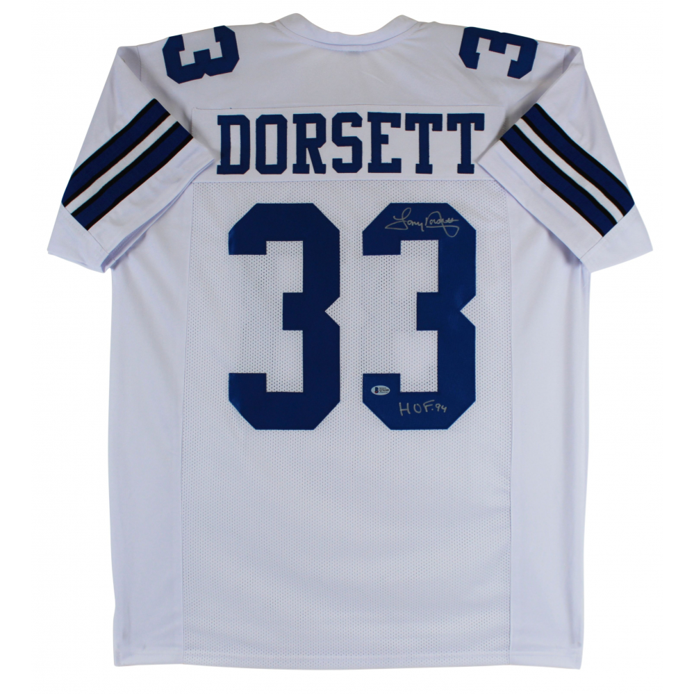 Tony Dorsett signed #33 Dallas Cowboys size XL custom jersey (Beckett COA)