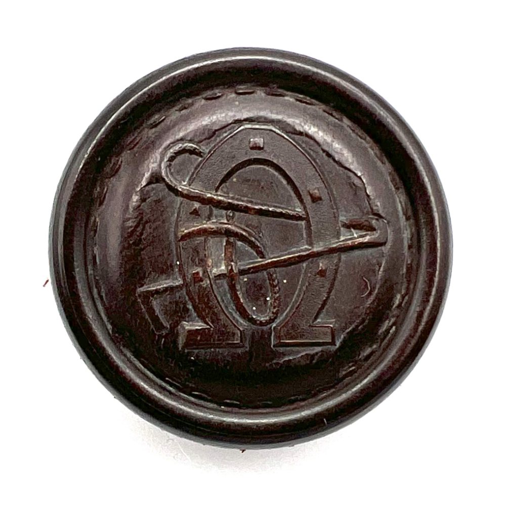 French leather horseshoe & riding crop button.