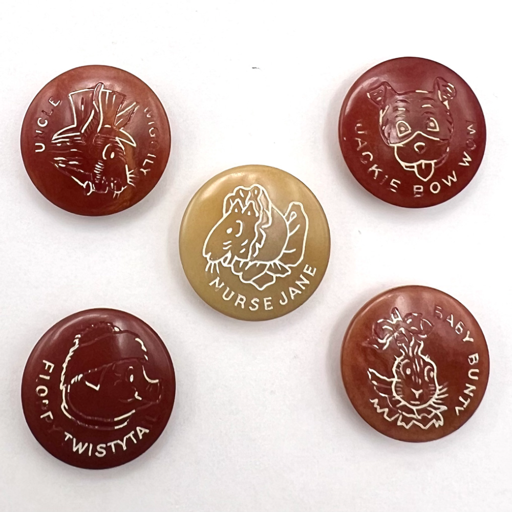 Uncle Wiggly & friends tagua nut button set. 