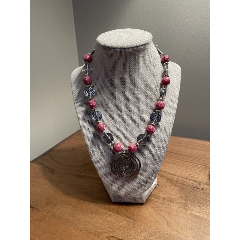 Pink Marble Beaded Necklace 
