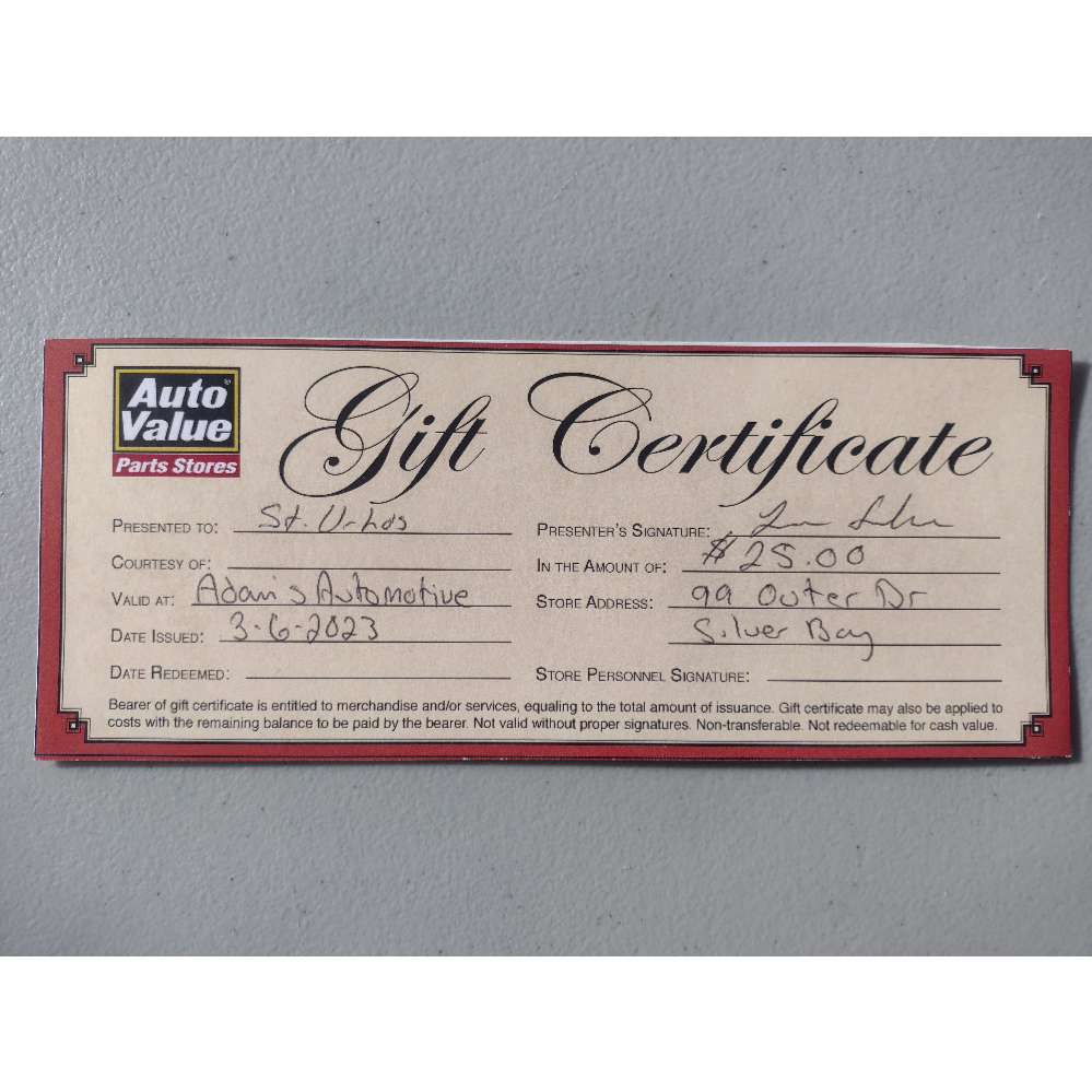 $25 Gift Certificate to Adam's Automotive