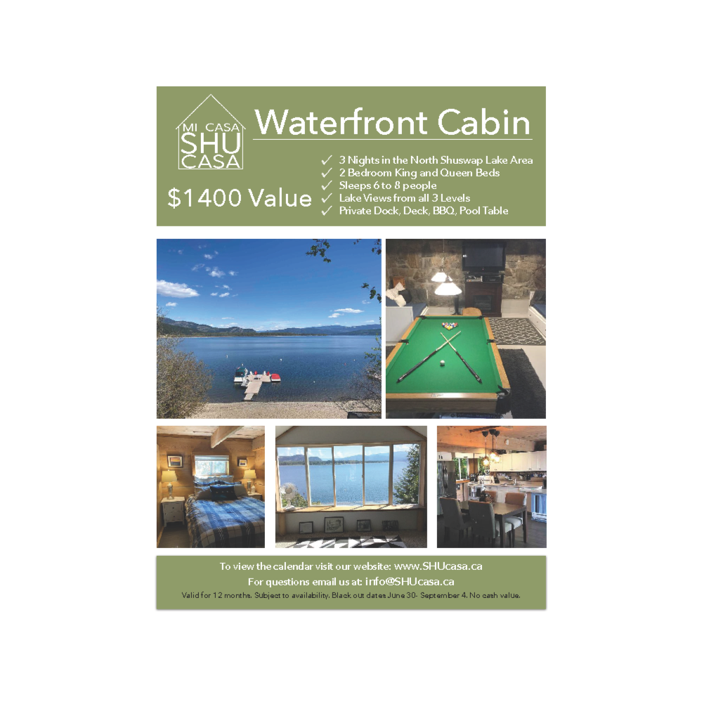 3 night stay in Waterfront Cabin 2023. 